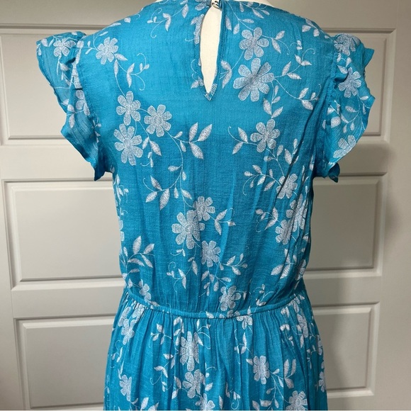 Cato Blue Floral Embroidered Summer Dress Flutter Sleeve Casual Sundress Medium - Picture 5 of 8